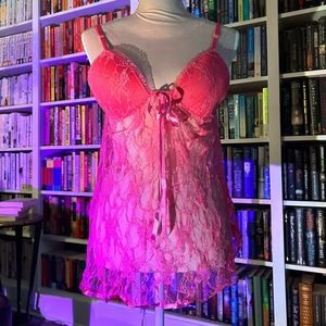 Pink lace lingerie top Barbie vintage with ribbon